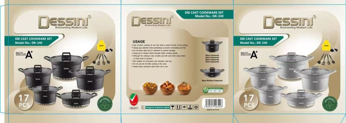 سرویس قابلمه دسینی kd340دو رنگ مشکی و طوسی